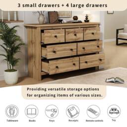 Merax Oak Merchant Chest of Drawers Large 7-Drawer Sideboard Storage Cabinet in Natural - thumbnail 9