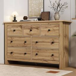 Merax Oak Merchant Chest of Drawers Large 7-Drawer Sideboard Storage Cabinet in Natural - thumbnail 2