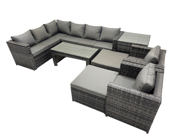 Fimous 8 Pieces Garden Furniture Corner Sofa Set & Chair Big Stool Side Table in Dark Grey - image 1