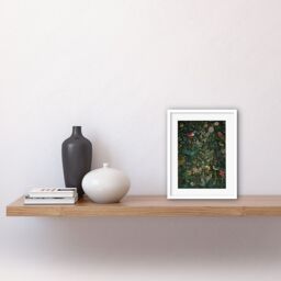 "Artery8 Wall Art Print Butterflies & Birds on Flowering Shrub Folk Artwork Framed 9X7 Inch in White - Size: W7"" x H9""" - thumbnail 2