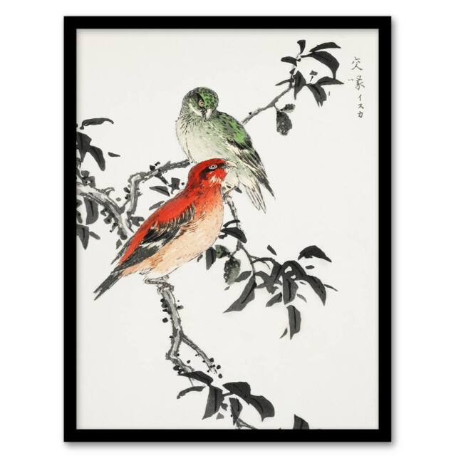 "Artery8 Crossbill Birds Japanese Vintage Japan Framed Wall Art Print Kashu - Size: W12"" x H16""" - image 1