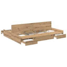 Berkfield Home Storage Bed Frame with Drawer Artisan oak 140 x 200 cm Melamine in Brown - thumbnail 3
