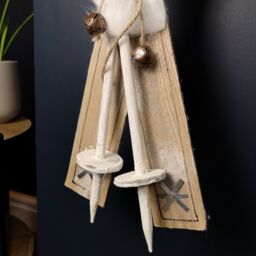 Samuel Alexander 55cm Wooden Decorative Skis with White Fur & Bells Christmas Decoration - thumbnail 5