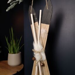 Samuel Alexander 55cm Wooden Decorative Skis with White Fur & Bells Christmas Decoration - thumbnail 3