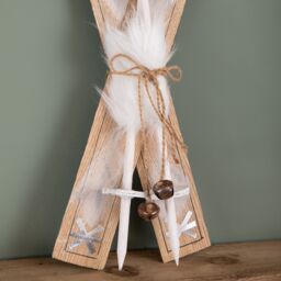 Samuel Alexander 55cm Wooden Decorative Skis with White Fur & Bells Christmas Decoration - thumbnail 7