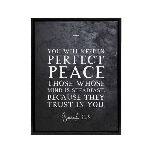 "Artery8 Isaiah 26 3 Perfect Peace In You Bible Quote Framed Canvas Wall Art Print in Grey - Size: W18"" x H24""" - image 1