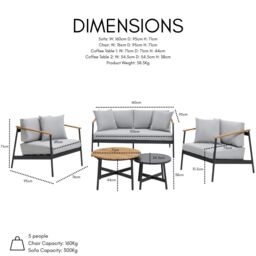Home Detail Porta Grey Garden Conversation Set with Teak Wood, With Fire Pit Table - thumbnail 6