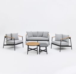 Home Detail Porta Grey Garden Conversation Set with Teak Wood, With Fire Pit Table - thumbnail 3