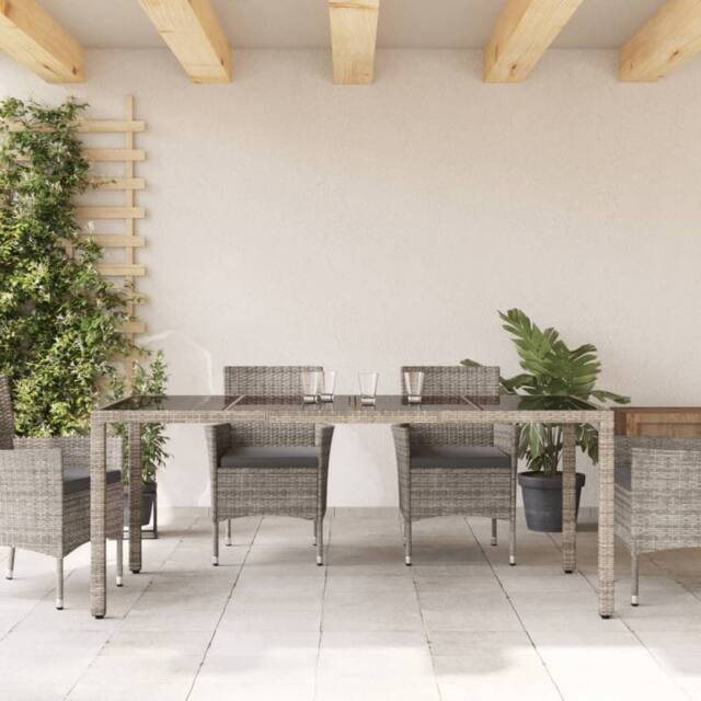 Berkfield Home Garden Table with Glass Top Grey 190x90x75 cm Poly Rattan - Size: 190 x 90 x 75 cm - image 1