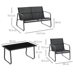OUTSUNNY 4 Piece Garden Furniture Set Patio Sofa Set w/ Chairs, Glass Top Table in Black - thumbnail 3