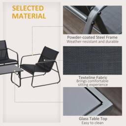 OUTSUNNY 4 Piece Garden Furniture Set Patio Sofa Set w/ Chairs, Glass Top Table in Black - thumbnail 6