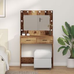 Berkfield Home Dressing Table with LED Lights¬†Old Wood 78, 5x41x135 cm in Brown - Size: 5 x 41 x 135 cm - thumbnail 1