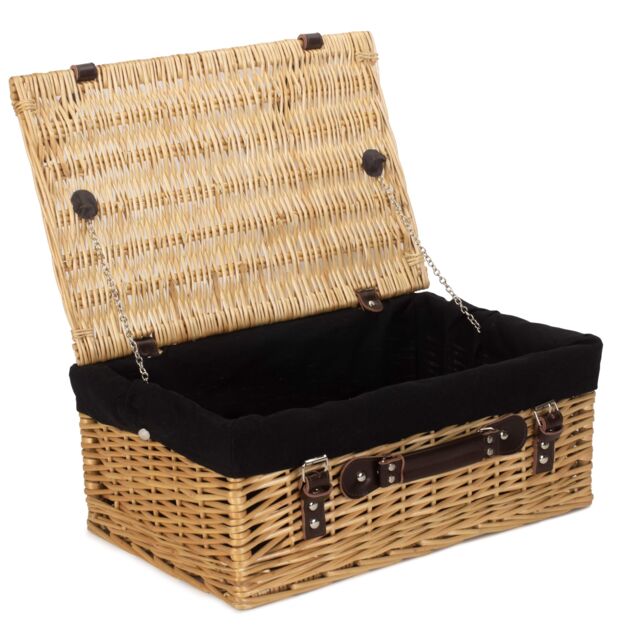Red Hamper Wicker 45cm Buff Picnic Basket with Cotton Lining in Black - image 1