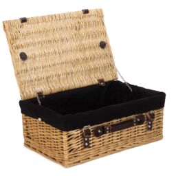 Red Hamper Wicker 45cm Buff Picnic Basket with Cotton Lining in Black - thumbnail 1