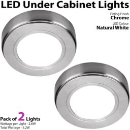 Loops 2x CHROME Round Surface or Flush Under Cabinet Kitchen Light & Driver Kit - Natural White LED - thumbnail 3