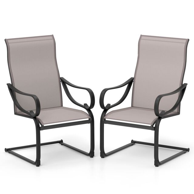 Costway Patio C-Spring Dining Chairs Set of 2 Sling High-Back Chairs in Grey - image 1