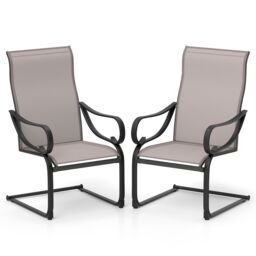 Costway Patio C-Spring Dining Chairs Set of 2 Sling High-Back Chairs in Grey - thumbnail 1