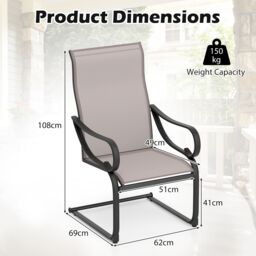 Costway Patio C-Spring Dining Chairs Set of 2 Sling High-Back Chairs in Grey - thumbnail 2