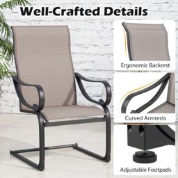 Costway Patio C-Spring Dining Chairs Set of 2 Sling High-Back Chairs in Grey - thumbnail 3