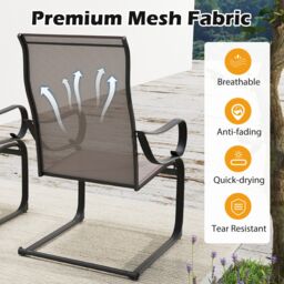 Costway Patio C-Spring Dining Chairs Set of 2 Sling High-Back Chairs in Grey - thumbnail 4