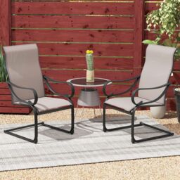 Costway Patio C-Spring Dining Chairs Set of 2 Sling High-Back Chairs in Grey - thumbnail 7