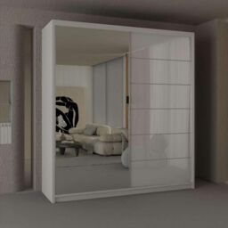 Sliding Wardrobes 4U Fusion High Gloss Sliding Mirror Door Wardrobe 200cm X 200cm in White - Size: 200 cm X 200 cm - thumbnail 1