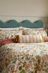 Sanderson 'Birds & Berries / Poets Rose' Cotton Cushion in Gold - thumbnail 2