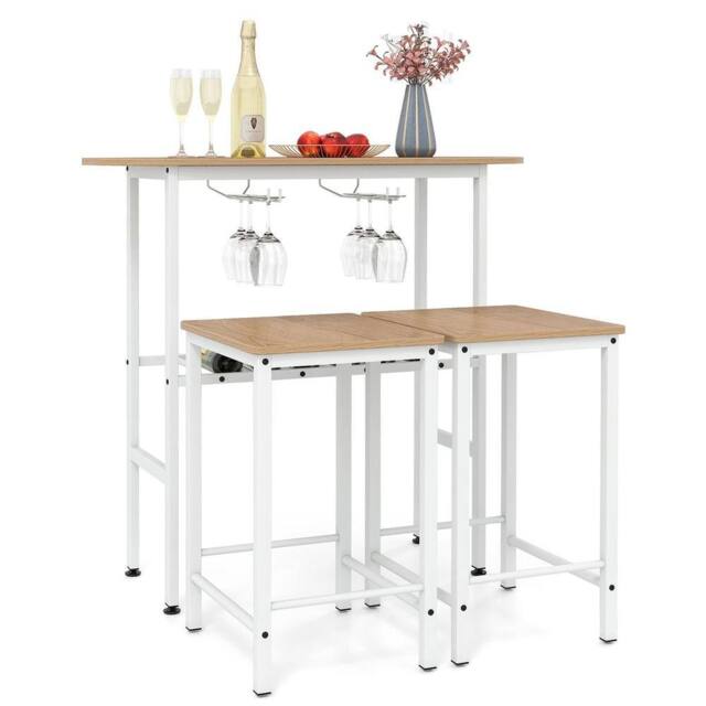 VOGREX Natural 3 Pieces Breakfast Bar Table Set With 2 Stools - image 1