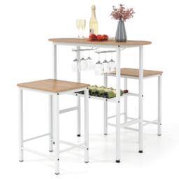 VOGREX Natural 3 Pieces Breakfast Bar Table Set With 2 Stools - thumbnail 3