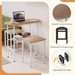 VOGREX Natural 3 Pieces Breakfast Bar Table Set With 2 Stools - thumbnail 4