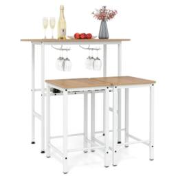 VOGREX Natural 3 Pieces Breakfast Bar Table Set With 2 Stools - thumbnail 1