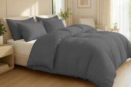 Pamposh Egyptian Cotton Duvet Cover Set 400TC Reversible Bedding Sets in Charcoal - Size: Single - thumbnail 1