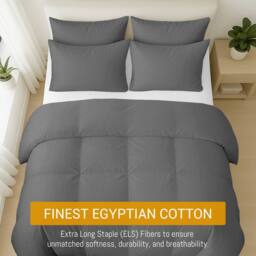 Pamposh Egyptian Cotton Duvet Cover Set 400TC Reversible Bedding Sets in Charcoal - Size: Single - thumbnail 2