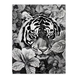 "Artery8 Black White Tiger Jungle Botanical Portrait Wall Art Print - Size: W18"" x H24""" - thumbnail 1