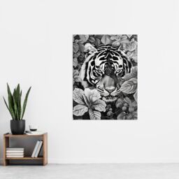 "Artery8 Black White Tiger Jungle Botanical Portrait Wall Art Print - Size: W18"" x H24""" - thumbnail 4