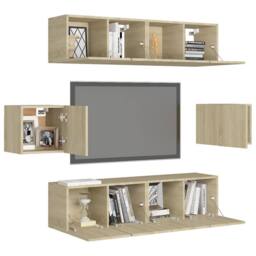 Berkfield Home 6 Piece TV Cabinet Set Sonoma Oak Engineered Wood in Light Tan - thumbnail 3