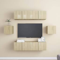 Berkfield Home 6 Piece TV Cabinet Set Sonoma Oak Engineered Wood in Light Tan - thumbnail 2