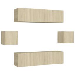 Berkfield Home 6 Piece TV Cabinet Set Sonoma Oak Engineered Wood in Light Tan - thumbnail 1
