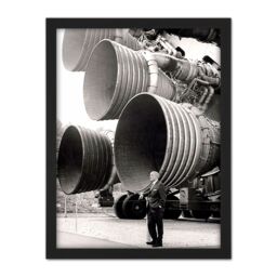 "Artery8 Wall Art Print Space NASA Von Braun Saturn V F-1 Rocket Thrusters Photo Large Framed Wall Décor Art in Light Oak - Size: W18"" x H24""" - thumbnail 1
