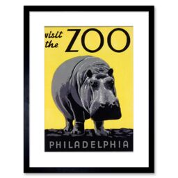 "Artery8 Wall Art Print Zoo Philadelphia USA Hippopotamus Artwork Framed 9X7 Inch in Black - Size: W7"" x H9""" - thumbnail 1