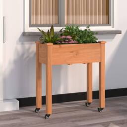 Berkfield Home Beautiful Wheeled Planter with Liner Brown 71x37x80 cm Solid Wood Fir - Size: 71 x 37 x 80 cm - thumbnail 2