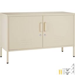 tectake Baker Sideboard, Magnetic Closure, Adjustable Shelf in Cream