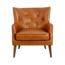 Angel Cerda Brown Chester Armchair, Split Cowhide Leather, Walnut - thumbnail 2