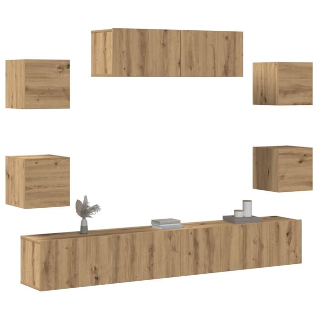 Berkfield Home 7 Piece TV Cabinet Set Wall-mounted Artisan Oak Engineered Wood in Brown - image 1
