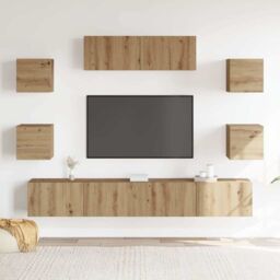 Berkfield Home 7 Piece TV Cabinet Set Wall-mounted Artisan Oak Engineered Wood in Brown - thumbnail 3