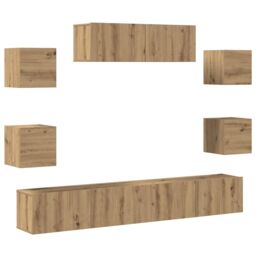 Berkfield Home 7 Piece TV Cabinet Set Wall-mounted Artisan Oak Engineered Wood in Brown - thumbnail 2