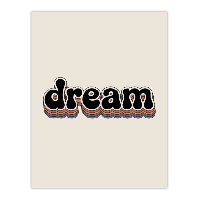 "Artery8 Dream Colourful Retro Rainbow Font Typography Wall Art Print in Beige - Size: W12"" x H16""" - image 1