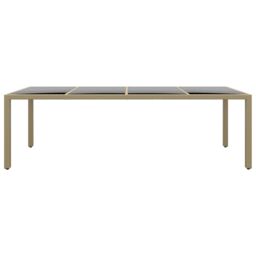 Berkfield Home Garden Table with Glass Top Beige Poly Rattan - thumbnail 2