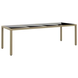 Berkfield Home Garden Table with Glass Top Beige Poly Rattan - thumbnail 1