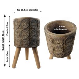 Leaf x 21.5cm Zandi Flowers Composite Large Planter 40cm in Dark Brown - thumbnail 3